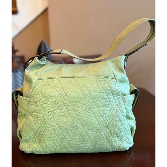 B. MAKOWSKY - Quilted Pebbled Leather Hobo Shoulder Bag in Celery - Like New! - Picture 5 of 16